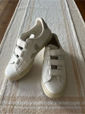Veja Recife White Velcro Logo Sneakers with Light Gray V Detail